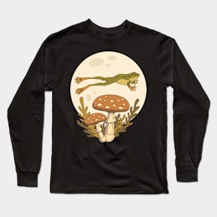 Frog jumping in front of a full moon Long Sleeve T-Shirt